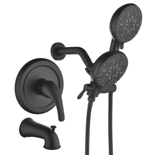 Taplong Tub Shower Faucet Set with Valve,Dual Shower Head and Handheld 2 in 1 Combo Set 3-Way Diverter Tub and Shower Faucet Combo High Pressure Shower Trim Kit,Matte Black,TP038