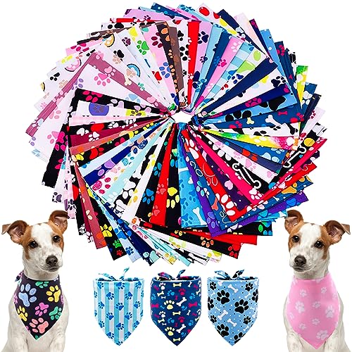 PET SHOW Medium Paw Print Dog Bandanas 50 Pack - Adjustable, Breathable Polyester, Perfect for Small & Medium Dogs & Cats - Paw Pattern Accessories