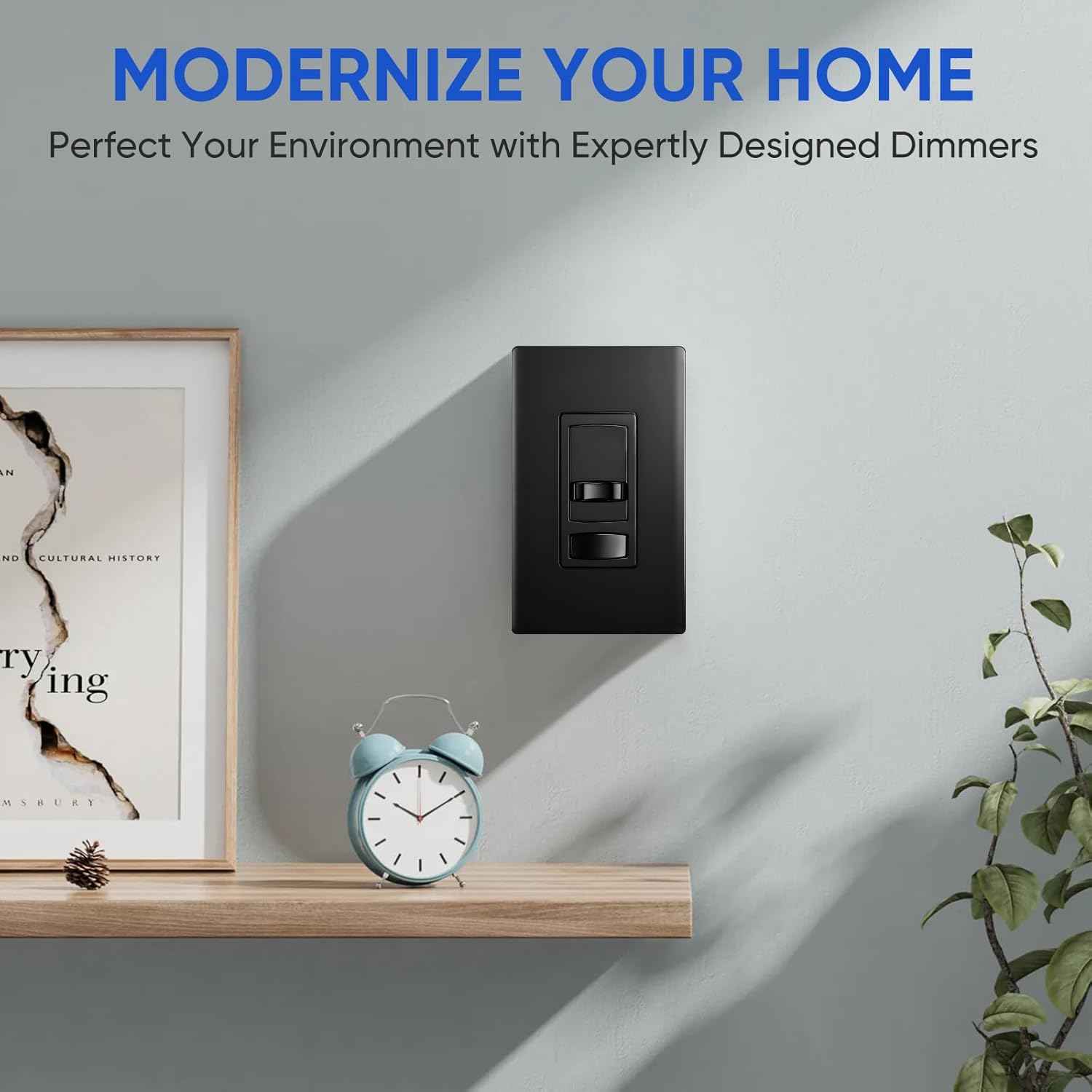 Dimmer Light Switch, for 300W Dimmable LED/CFL Lights and 600W Incandescent/Halogen, Single Pole/3-Way LED Slide Dimmer, Wall Plate Included, UL Listed, Black, 2PK