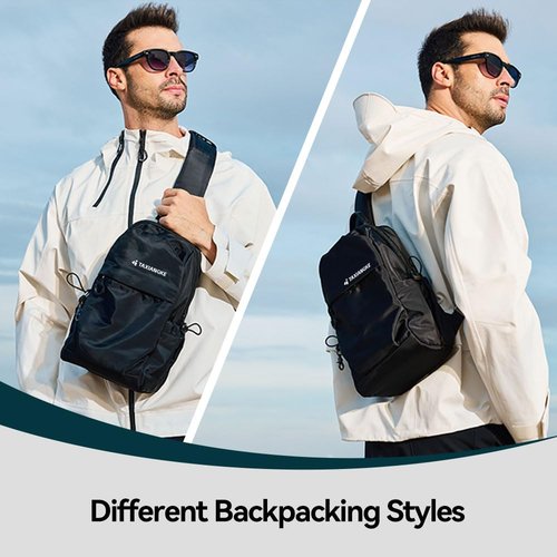 Crossbody Sling Bag For Men Women,Water-Resistant black nylon Single-shoulder bag, With USB interface lightweight Chest Pack,For Commute cycing travel running Everyday use