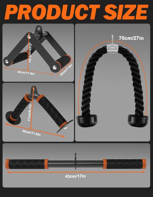 Fitarc Cable Machine Attachment Set for Gym & Home Workouts, Lat Pulldown Attachments with Non-Slip Grips, Orange