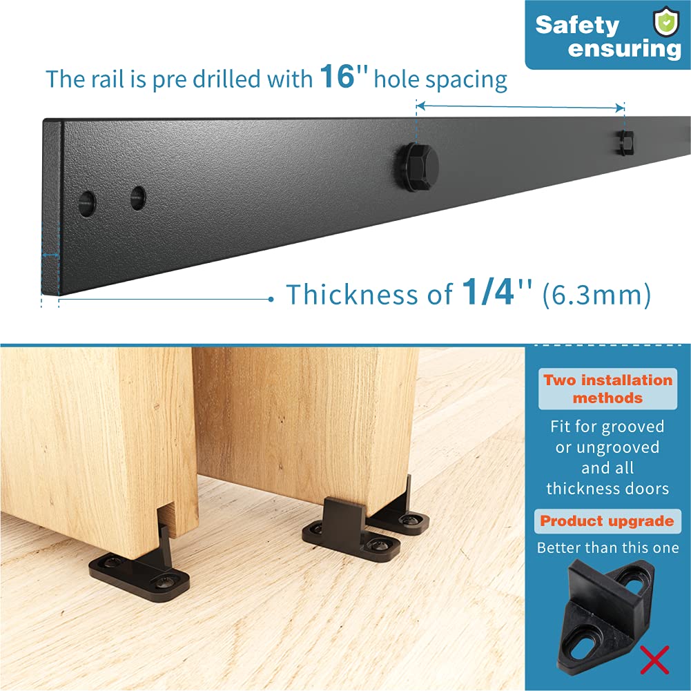 ZEKOO 5 FT Bypass Barn Door Hardware Kit, Single Track, Double Wooden Doors Use, Flat Track Roller, Low Ceiling (5 FT Single Track Bypass)