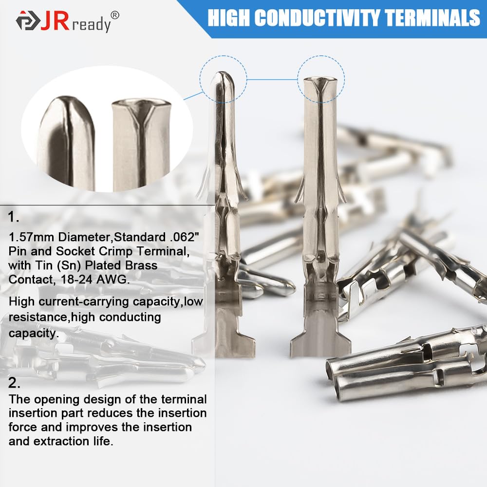 JRready 50 Pairs 1.57mm (Standard.062) Pin and Sockets 18-22 AWG, Compatible with Molex Standard.062 1560 1561 Series Male& Female Crimp Terminals, Adapt Standard.062 Connector Housing, ST6405