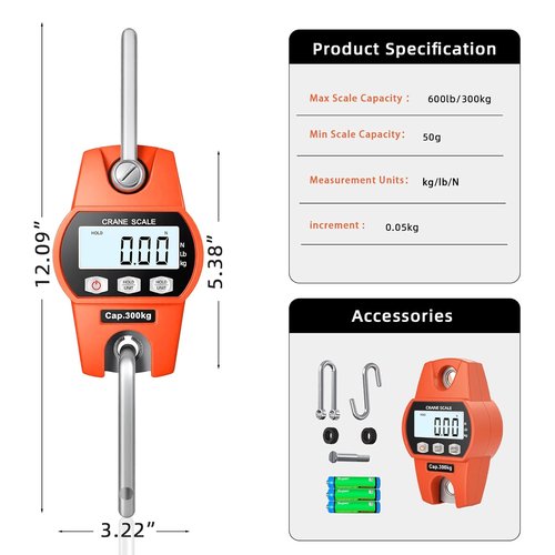 High-Accuracy Hanging Scale 660lb/300kg - Aluminum Frame with LCD Display | Versatile Fishing & Luggage Scale