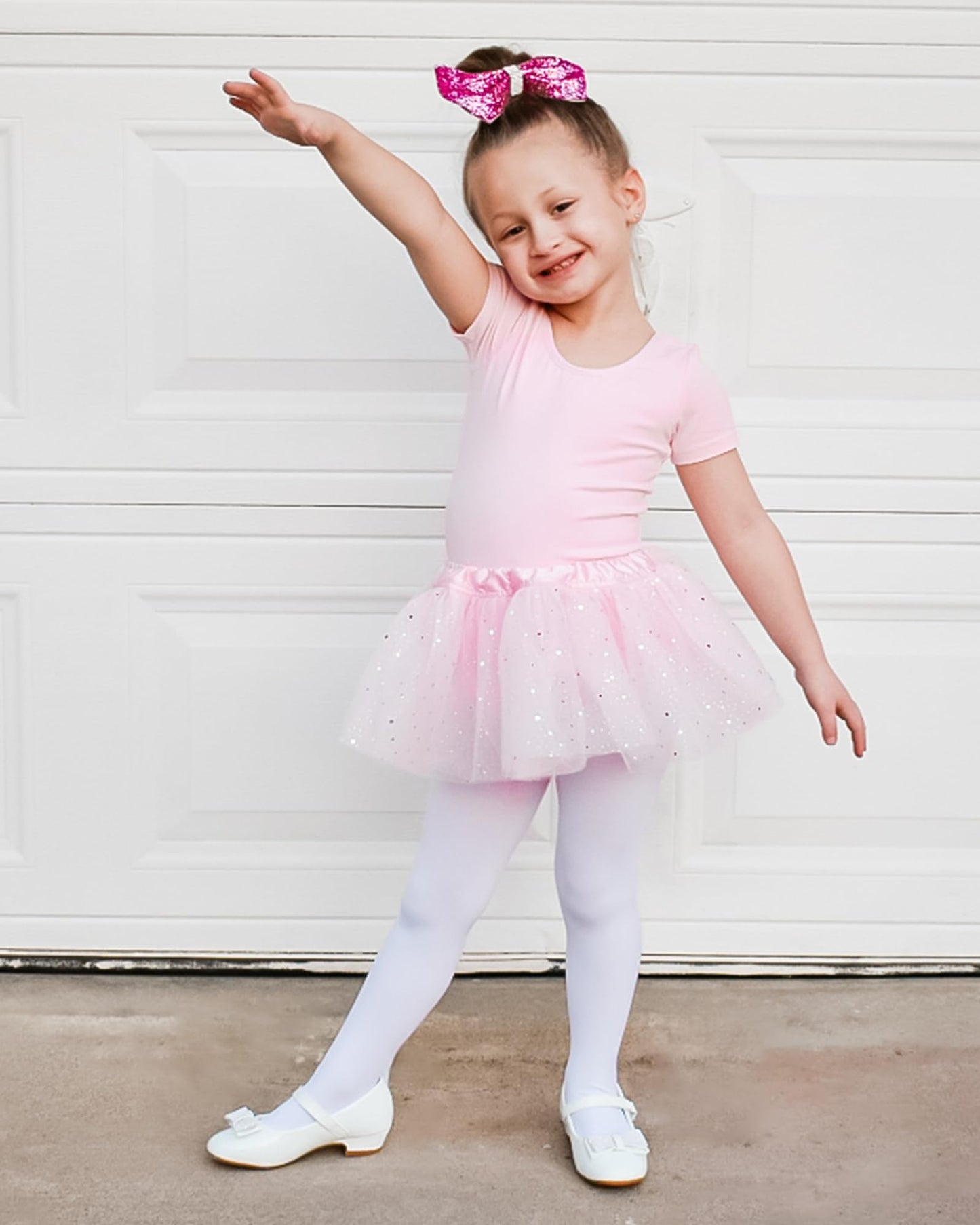Stelle Girls Ballet Leotards Toddler Dance Outfit Combo with Shiny Tutu Skirt and Tights (Ballet Pink,2-3T)