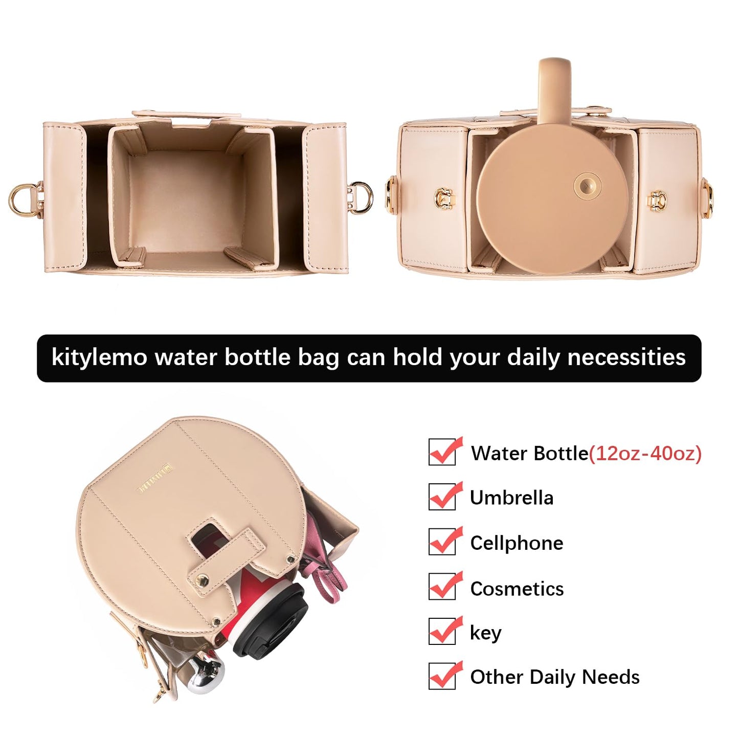 kitylemo Water Cup Purse Bag for Tumbler, Cup Lover Gift for Women, Water Bottle Carrier Bag,Purse with Cup Holder, Round Purse