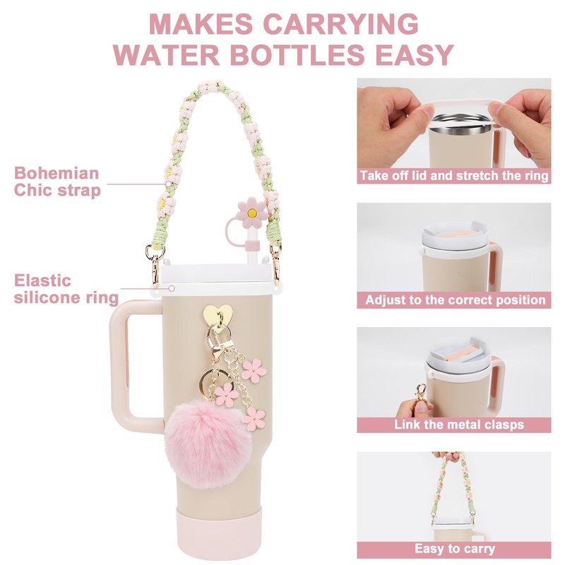 3tyto 13 Pcs Stanley Cup Accessories Set Including Water Bottle Handle Strap, Siliocne Stanley Cup Boot, Siliocne Straw Cover, Stanley Charms for Stanleys Cup 40oz & 30oz Tumbler