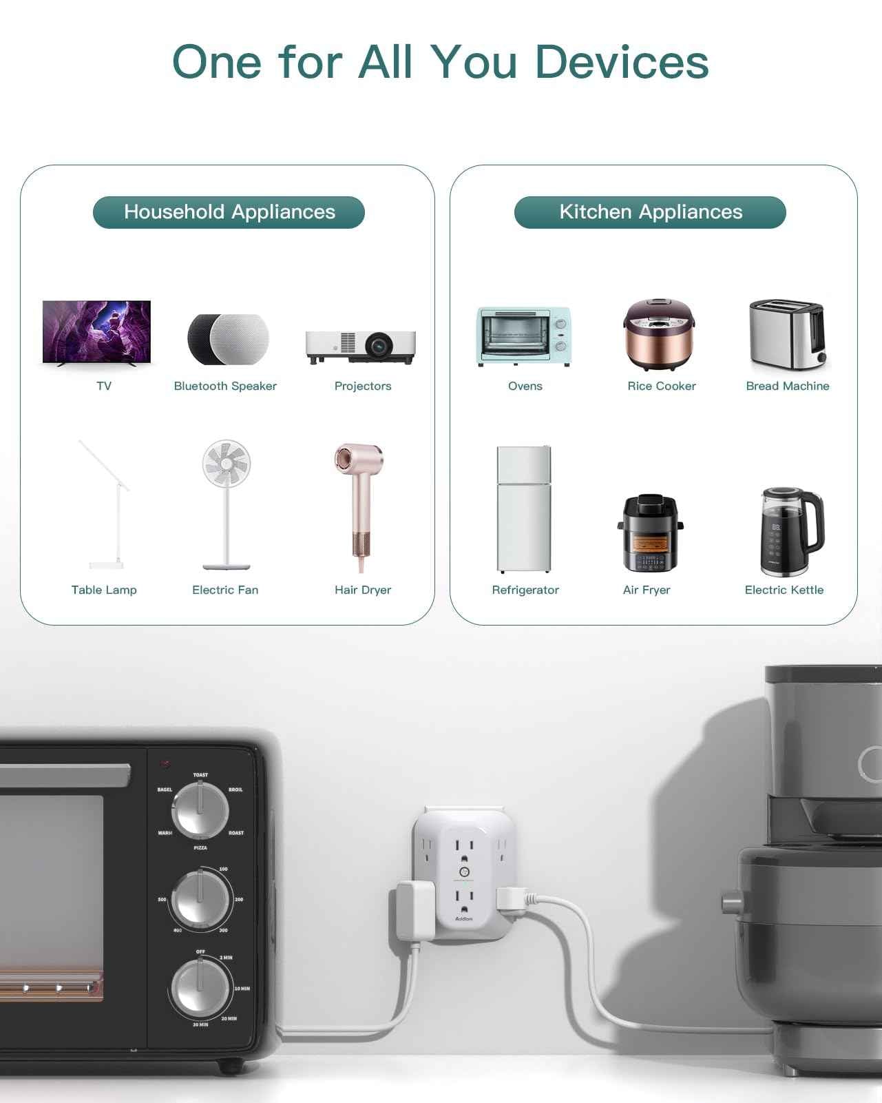 2-Pack Surge Protector Outlet Extender, Outlet Splitter, 6 AC Multi Plug Wall Outlet, Outlet Adapter with 1800J, Plug Extension Outlet for Home Office Dorm Room
