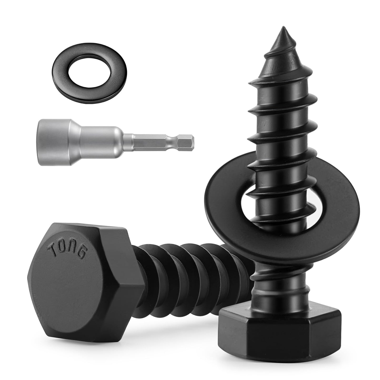 BNUOK 12 Sets 3/8" x 1-1/2" Hex Head Lag Screws Bolts with Flat Washers 304 Stainless Steel 18-8 Black Zinc Plated Heavy Duty Lag Screw for Wood