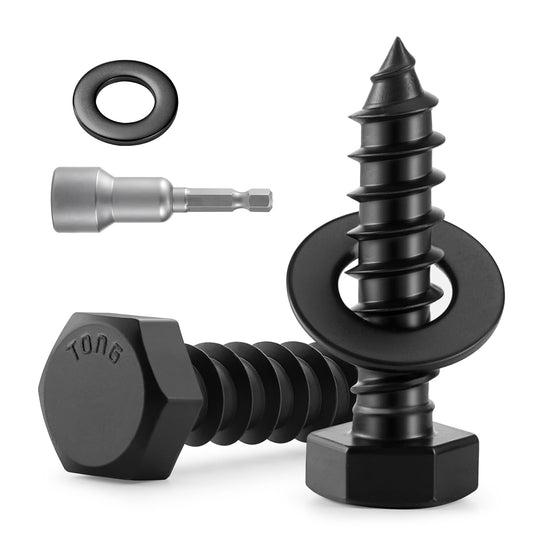 BNUOK 12 Sets 3/8" x 1-1/2" Hex Head Lag Screws Bolts with Flat Washers 304 Stainless Steel 18-8 Black Zinc Plated Heavy Duty Lag Screw for Wood