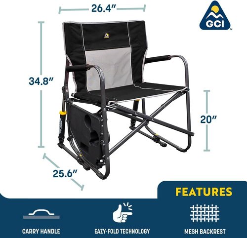 GCI Outdoor Freestyle Rocker XL Camping Chair - Portable Folding Design with Side Table & Drink Holder | Red