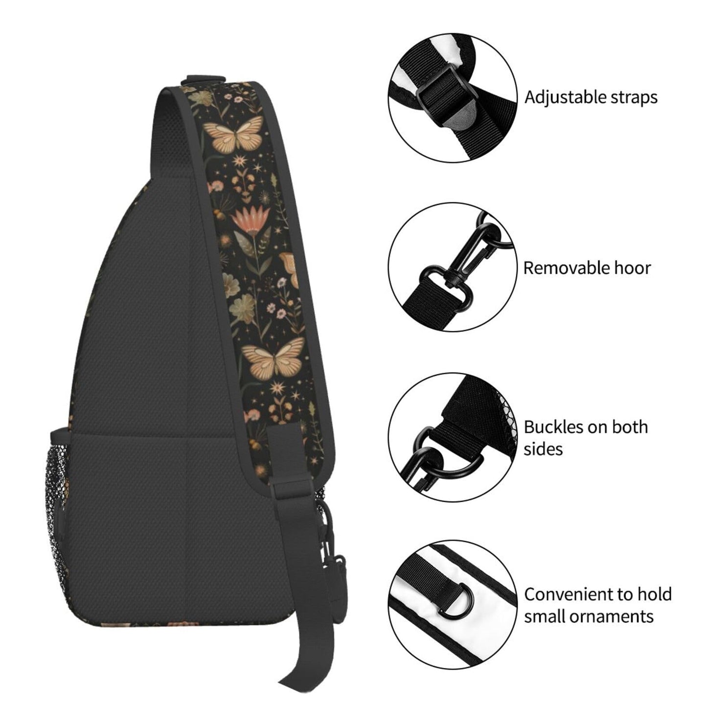 SUPLUCHOM Sling Bag Vintage Butterfly Moon Flower Hiking Daypack Crossbody Shoulder Backpack Travel Chest Pack for Men Women