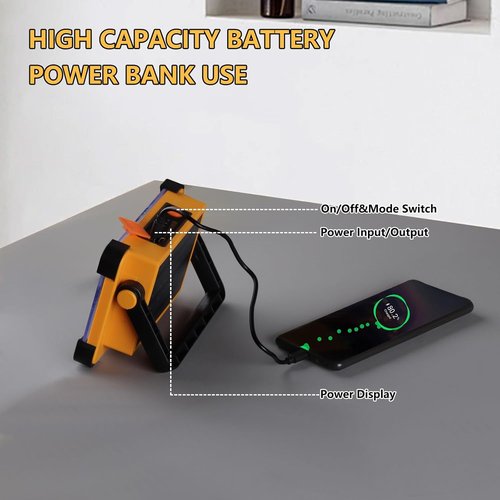 **Skiennix 120W Solar Rechargeable Work Light - 10000LM Portable Flood Light with Stand, IP66 Waterproof**