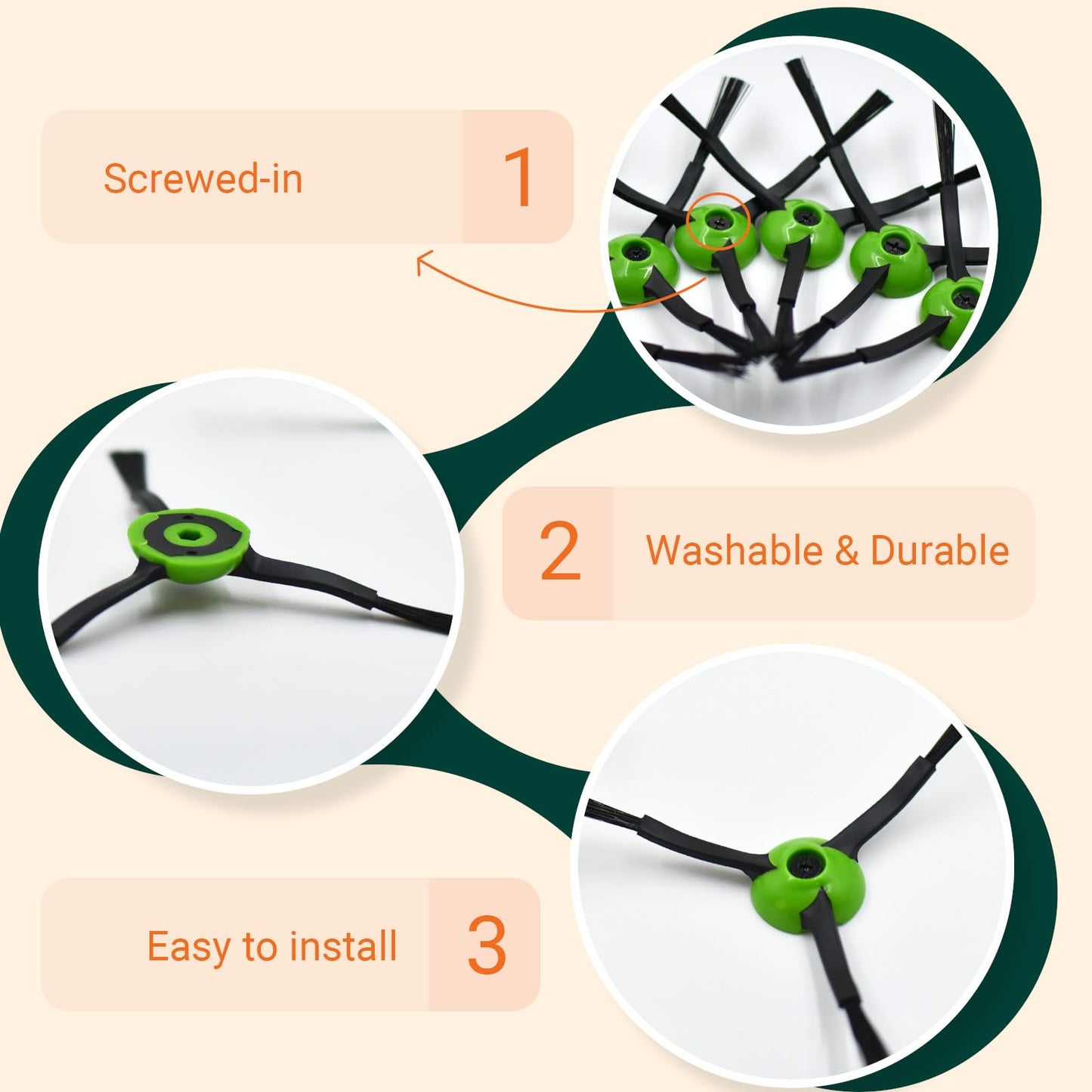 Black Side Brush Compatible for iRobot Roomba J7 J7+ J9 J9+J5 J5+ J6 J6+ J8 J8+ i5 i6 i7 i3 i4 i1 i2 e5 e6 Robotic Vacuum Cleaner Replacement Parts,6 Edge Sweeping Side Brush Accessories,Screw Driver