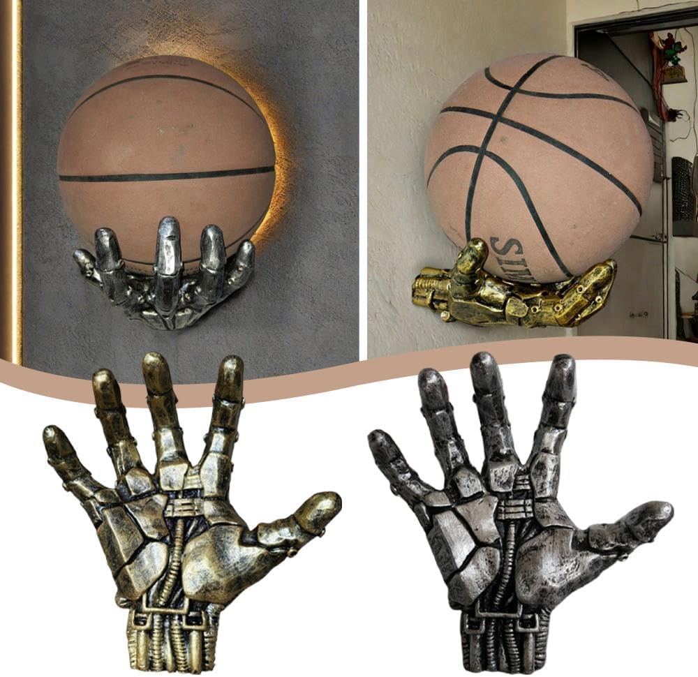 Mechanical Hand Wall Mounted Basketball Holder - Punk Style Garage Ball Storage Rack | Space-Saving Display for Room & Garage