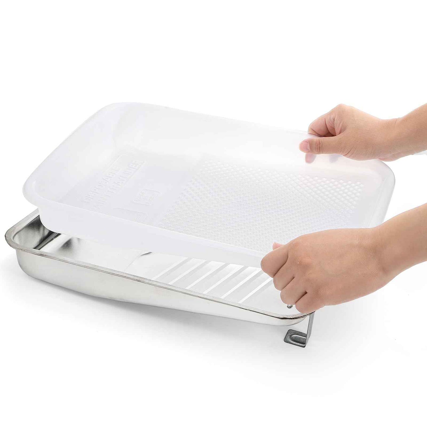 Jucoan 9 Inch Paint Tray and Liners Set, 20 Pcs Plastic Paint Tray Liners and 1 Pc Metal Paint Roller Tray, Easy to Clean Paint Pan with Disposable Paint Pan Liners for for DIY Home Wall Painting