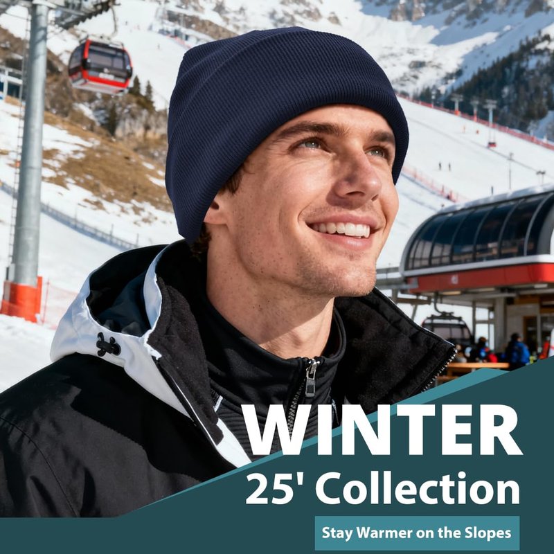 Simapu Winter Fleece Lined Beanie for Men Women, 100% Cotton Knit Thick Warm Beanies Hat, Cuffed Fisherman Hats Ski Skull Cap Navy Blue