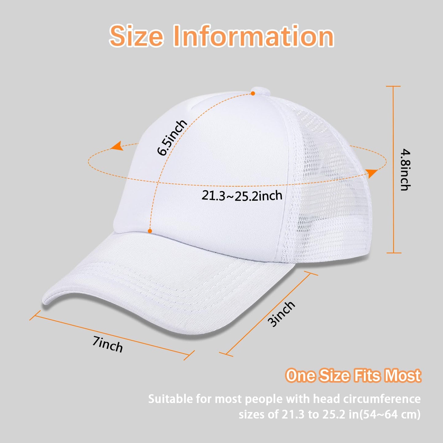 OKBA 5 Pack Sublimation Blank Baseball Cap Polyester Mesh Trucker Hat Adult (US, Alpha, Medium, 3X-Large, Standard, 5PCS*White ha)