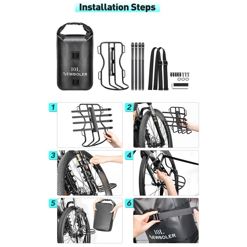 SOUUXIU 10L Bike Front Fork Bag Waterproof with Front Fork Racks 1Pack/2Packs, Lightweight Dry Bag Bicycle Fork Bags with Roll Opening Design for Mountain Bikes Road Bikes