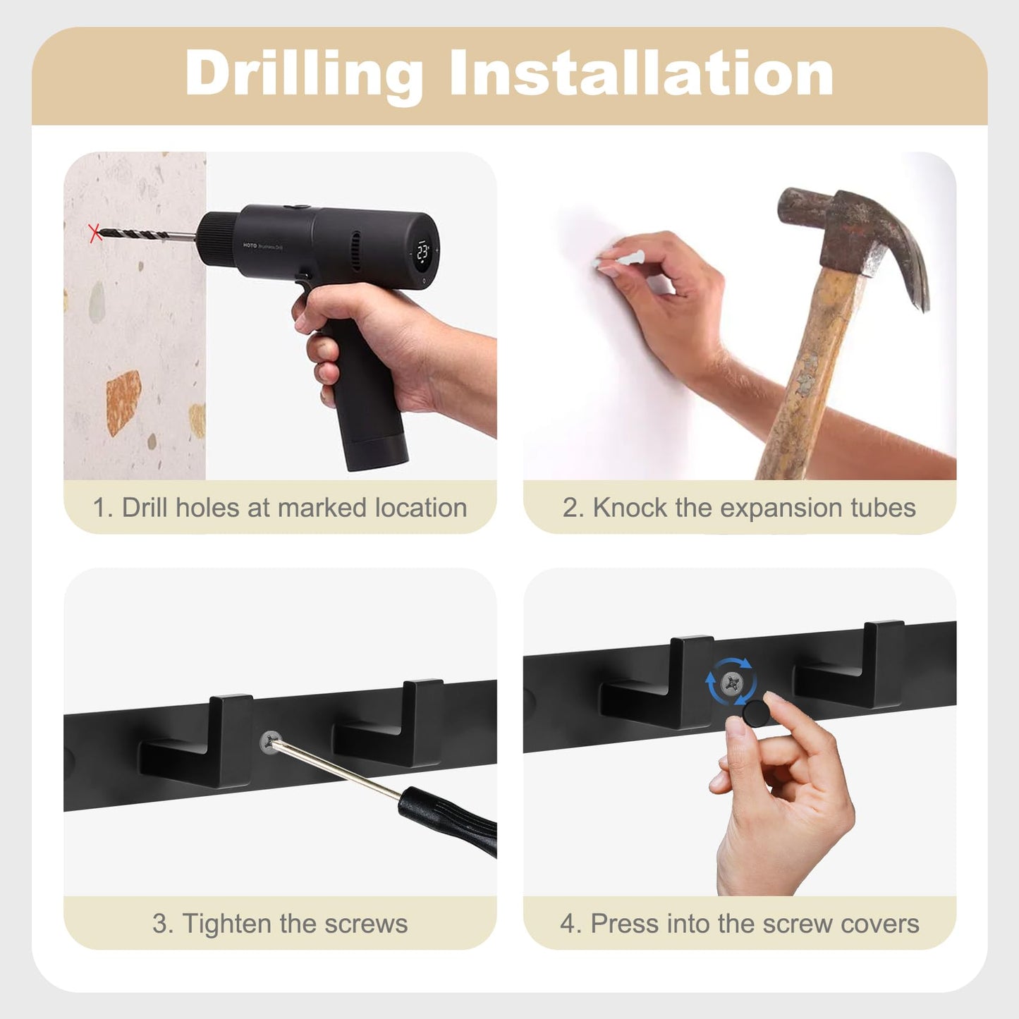 HOMEBROS Coat Rack Wall Mount, Metal Coat Hanger with 5 Hooks, Heavy Duty, Black, 1 Pcs