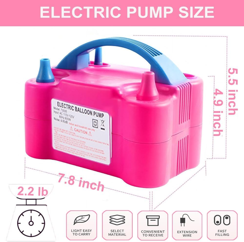 Electric Air Balloon Pump, Portable 110V 600W Dual Nozzle Electric Blower Air Pump Inflator for Decoration Party with Balloons, Tying Tool and Accessories (Rose Red)