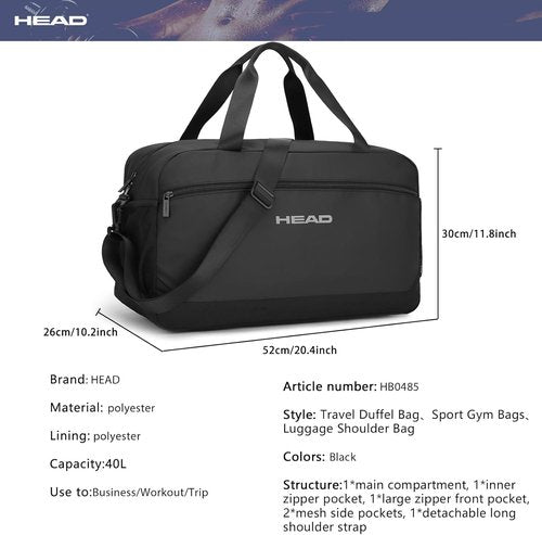HEAD Waterproof Duffel Bag - Large Lightweight Gym Bag for Men | Durable Sports Duffle in Black