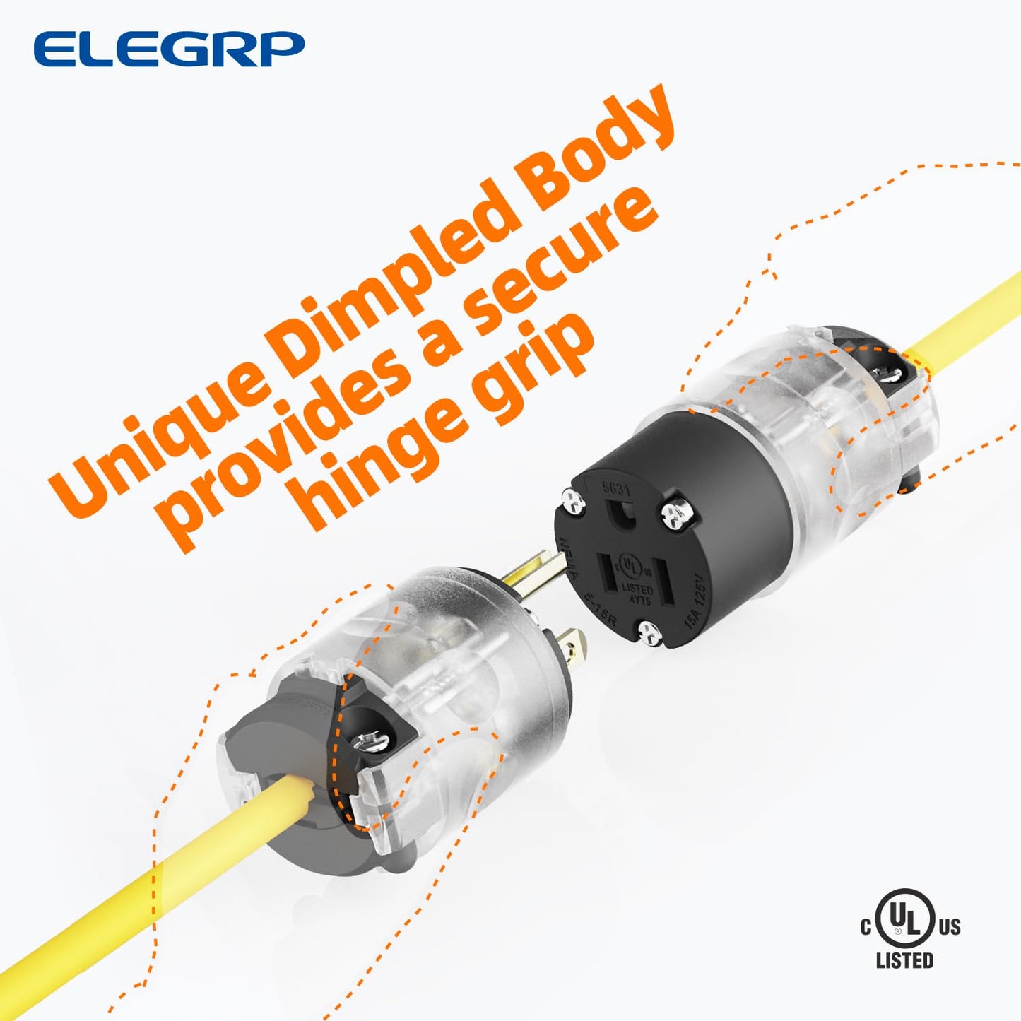 ELEGRP Lighted Straight Blade Connectors, 15 Amp 125 Volt NEMA 5-15R 2 Pole 3 Wire Grounding Electrical Plug Replacement Cord Outlet, Commercial Grade, Black, 1 Pack