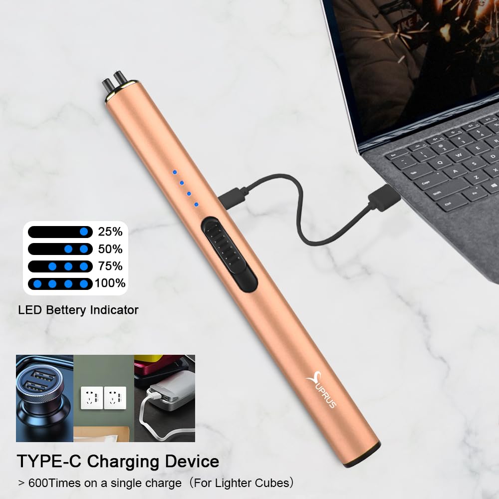 SUPRUS Electric Arc Windproof Flameless USB Rechargeable Lighter with Safety Lock for Candle (Peach Fuzz)