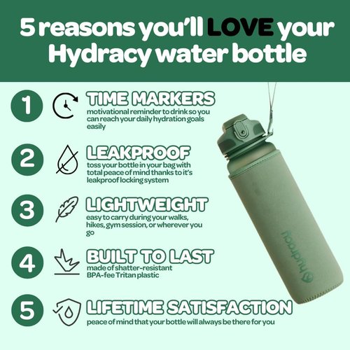 Hydracy Water Bottle - Large BPA-Free Gym Bottle with Time Marker & Fruit Infuser | Leak-Proof Design