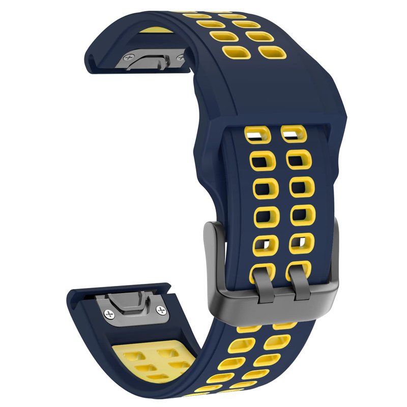 OVERSTEP Compatible Garmin Fenix 7X Band, 26mm Quick Release Silicone Strap for Fenix 6X/6X Pro/5X/5X Plus/3/3 HR Smartwatch (Dark Blue-Yellow)