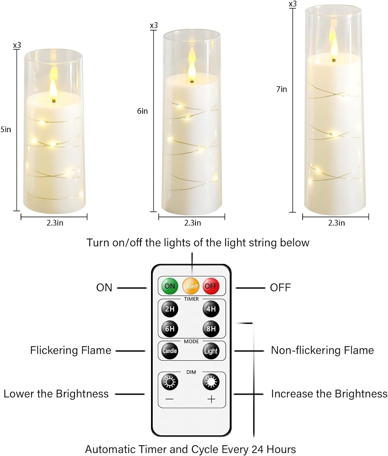 Flameless LED Pillar Candles Set - 9 Pcs White with Remote & Star String for Home Decor