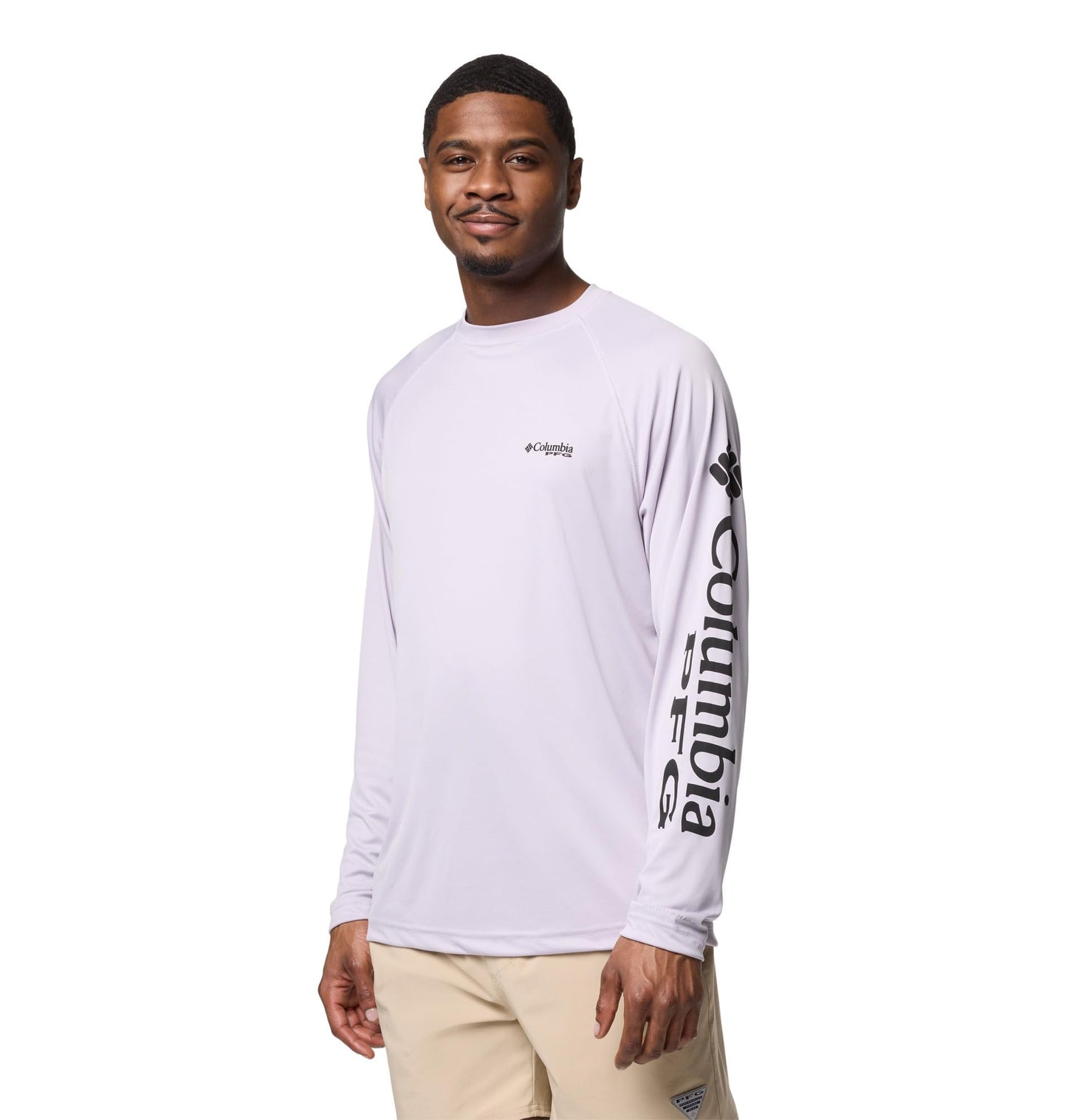 Columbia Men's PFG Terminal Tackle Long Sleeve Fishing Shirt, Lavender Pearl/Black Logo, X-Large
