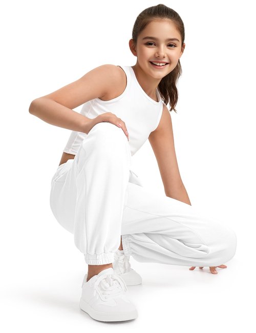 Somaibo Girls Sweatpants Athletic Joggers with Drawstring Waist and Pockets, Great for Teen Girls Size 11-12 Years White