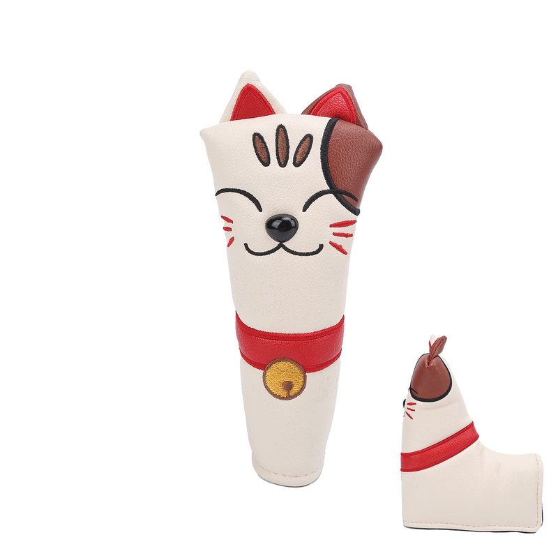 Putter Cover, Cute Lucky Cat Design Magnetic Closure, Blade Putter Cover L Type PU Leather Plush for Golfers Gifts Practice Travel