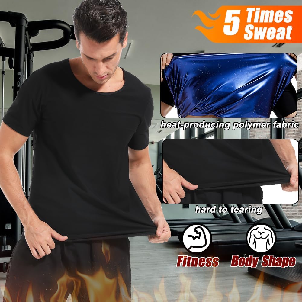 Skiennix Sauna Shirt for Men - Short Sleeve Sweat Compression T-Shirt for Gym Workouts