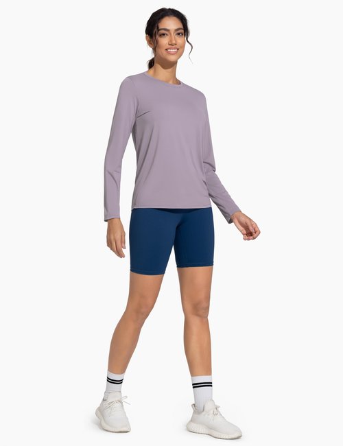 THE GYM PEOPLE Women's Ultra Soft Long Sleeve Workout Shirts Basic Crewneck Athletic Running Tops Grey Purple