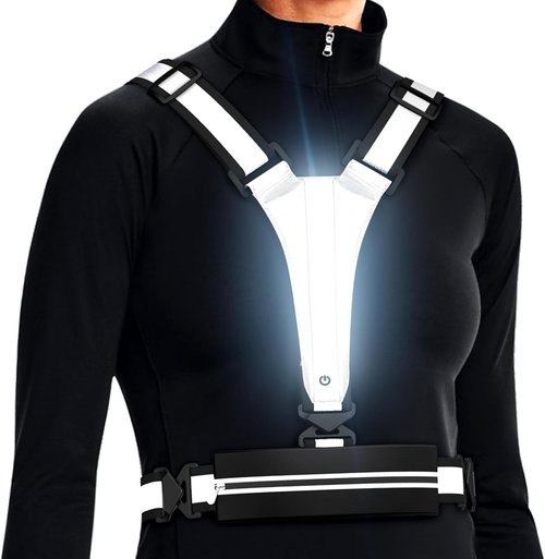 LED Reflective Vest by [Brand Name] - USB Rechargeable Light-Up Running Gear with Chest Phone Holder for Night Safety