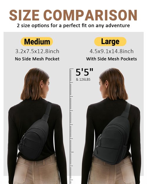 Tuwubi Crossbody Bags for Women, Sling Bag for Men, Small Hiking Backpack Anti Theft Lightweight for Outdoors Travel (L, Black)