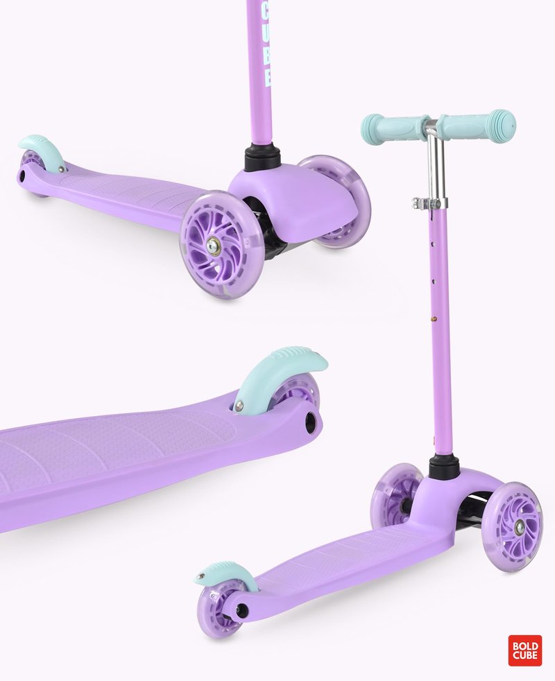 BOLDCUBE Teeny | 3 Wheel Scooter for Kids & Toddlers Ages 3-6 Years | Flashing Wheels | Height Adjustable 53 to 70 cm | My First Scooter