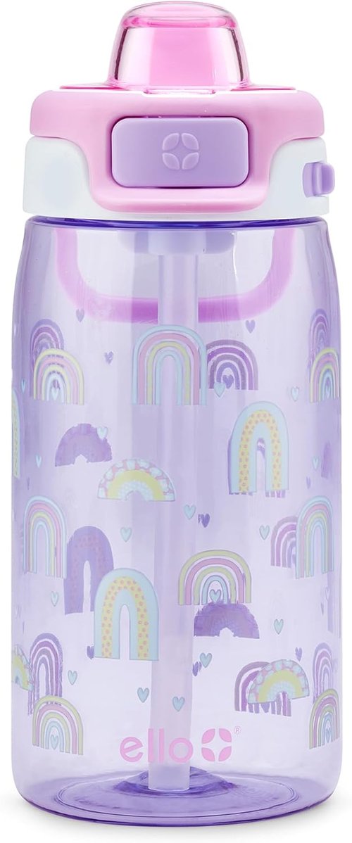 Ello Kids Water Bottle - 16oz Tritan Plastic with Quick Fill Technology | Leak-Proof & BPA Free, Rainbow Design