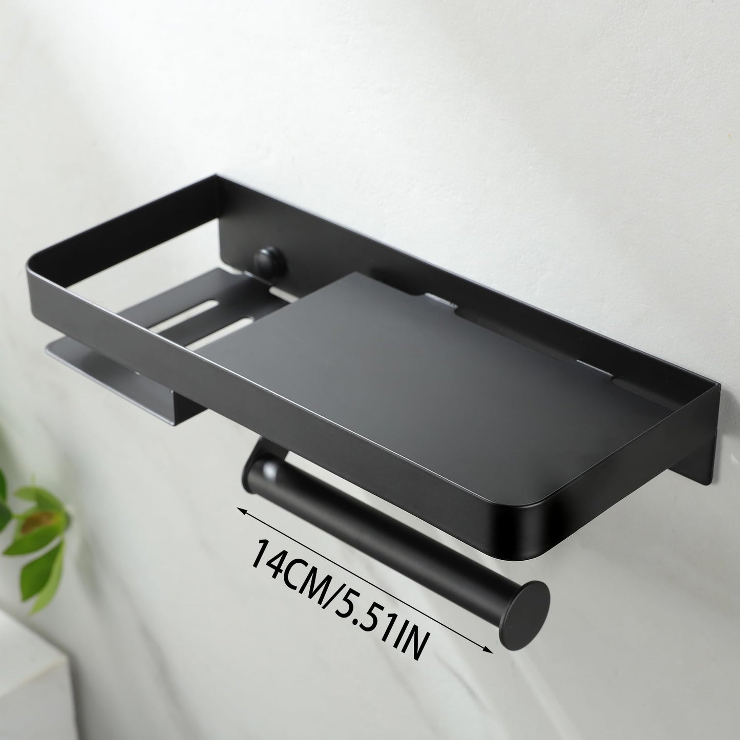 Toilet Paper Holder - Modern Luxury 304 Stainless Steel Rustproof Wall Mount Roll Holders, Matte Black for Master Bathroom/Small Space, Anti-Slip Shelf Holds Phone, Wipes & Small Items