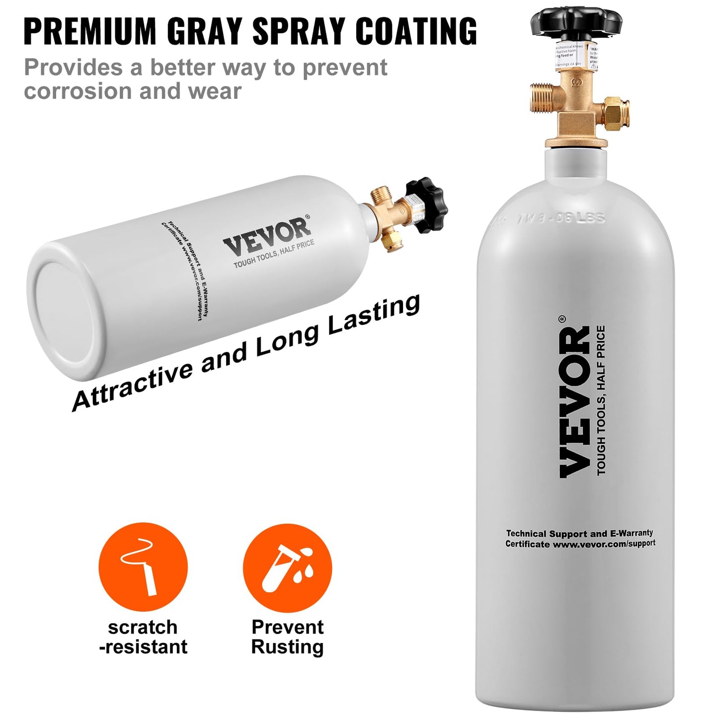 VEVOR CO2 Tank, 5 lbs New Aluminum Alloy Cylinder, CO2 Air Tank with Light Gray Spray Coating, CGA320 Valve & Adjustable Pressure, DOT Approved Cylinder for Draft Beer Dispensing and Soda Maker