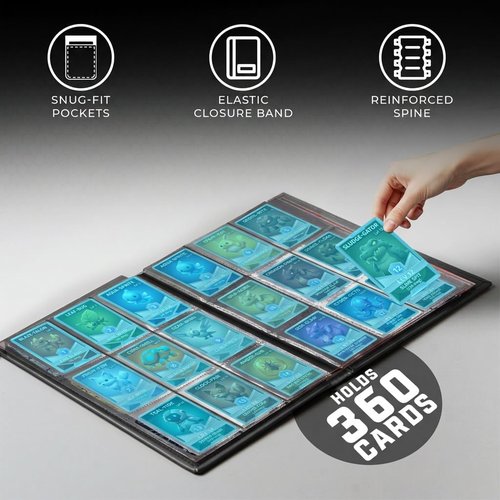 CardGuard Trading Card Binder Pro-Folio - Durable 9 Pocket Side-Loading Album for Pokémon, YuGiOh, MTG & Sports Cards - Black
