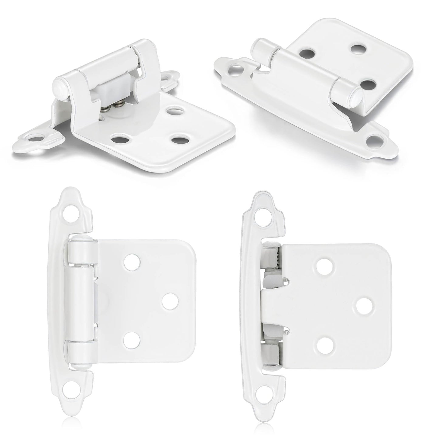 Vallecloud 4 Pack (2 Pair) White Self Closing Cabinet Hinges for Kitchen Cabinet Door, 1/2" Overlay (Variable) Semi Concealed Kitchen Cabinet Hinges