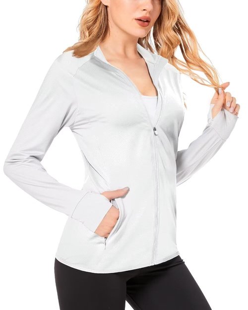 Boladeci Light Jackets for Women - Spring White Running Jackets Zip Up Workout Gym Athletic Casual Sports, Size Medium