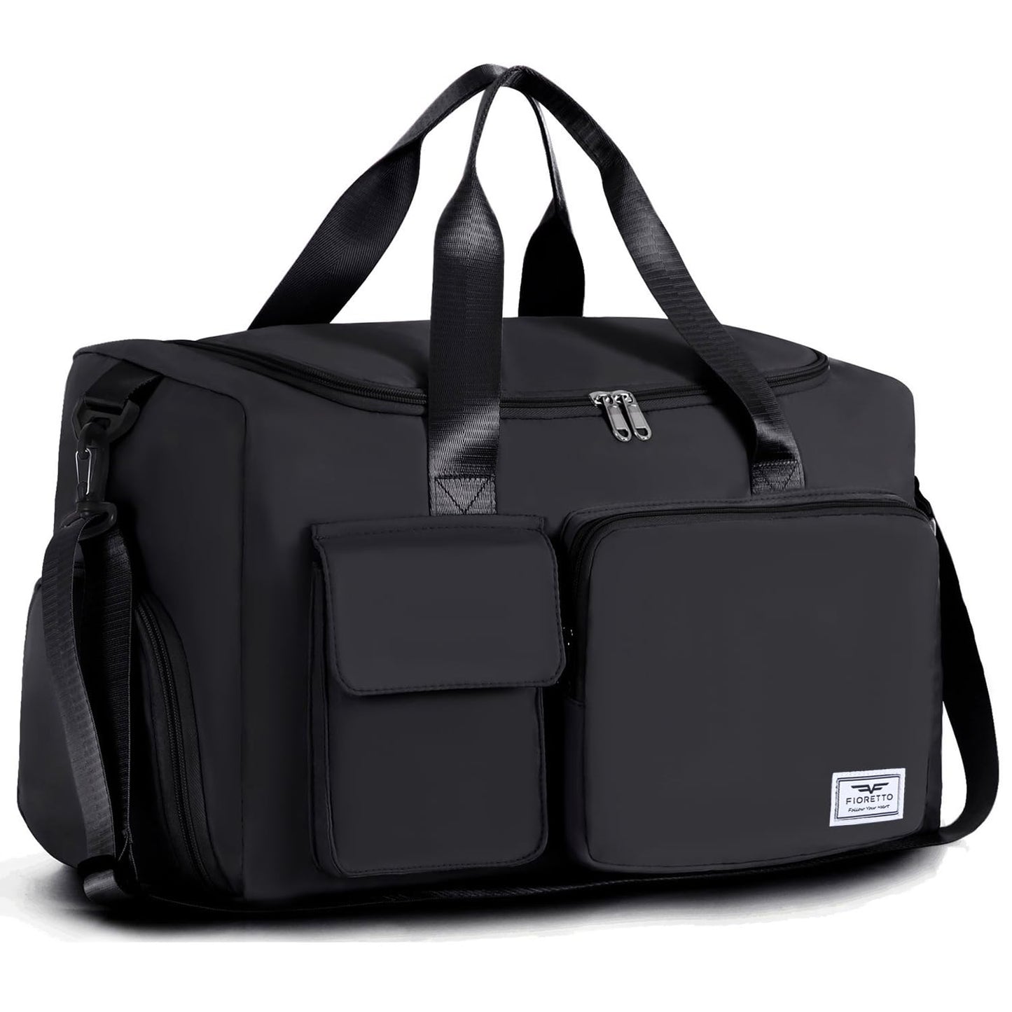 FIORETTO Women's Gym Duffle Bag with Shoes Compartment, 30L Capacity, Ideal for Travel, Gym, Sports, Duffel, Weekender, Black