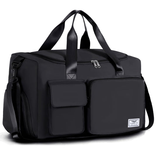 FIORETTO Women's Gym Duffle Bag with Shoes Compartment, 30L Capacity, Ideal for Travel, Gym, Sports, Duffel, Weekender, Black