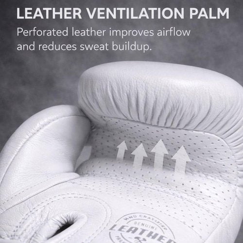 Elite Force Boxing Gloves for Men & Women – 100% Genuine Leather, 5-Layer Padding, Wrist Support, Mesh Palm – Training, Sparring, Heavy Bag – 12oz 14oz 16oz (Black/White, 12oz)