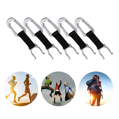 Hemoton Water Bottle Holder Clip Lightweight Aluminum D-Shaped Buckle Portable Carrier for Camping Hiking Outdoor Sports 5-Pack