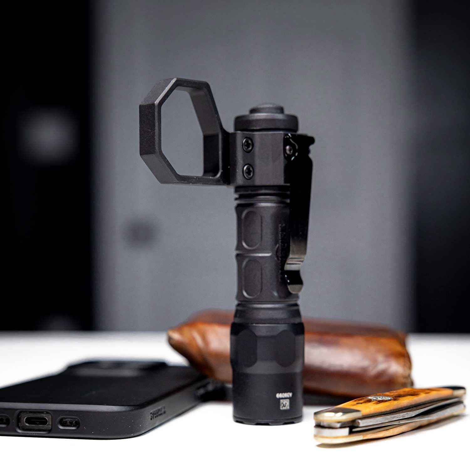 Triton Cottos 6061 T6 Aluminum Flashlight Ring for Most 1" Flashlights with Detachable Pocket Clip, Flashlight Retention Ring